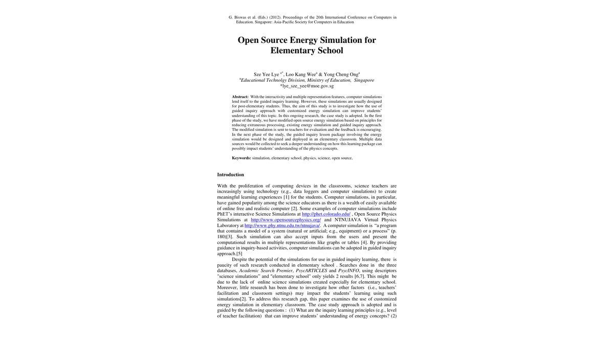 Open Source Energy Simulation for Elementary School