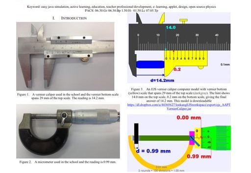 Vernier caliper and micrometer computer models using Easy Java Simulation and its pedagogical design feature-ideas to augment learning with real instruments