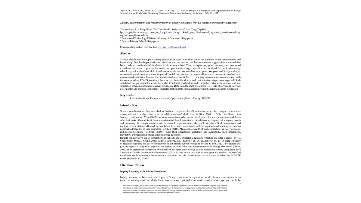Design, Customization and Implementation of Energy Simulation with 5E Model in Elementary Classroom